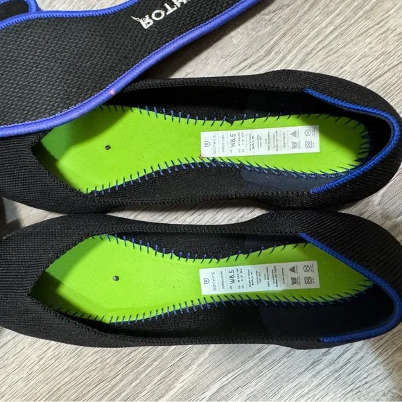 Rothy's Black Pointed Knit Flats with Blue Trim - Picture 6 of 6